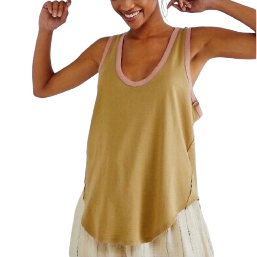 We The Free Reggi Tan Pink Racerback Scoop Neck Tank Tropical Nut Size S #1890
